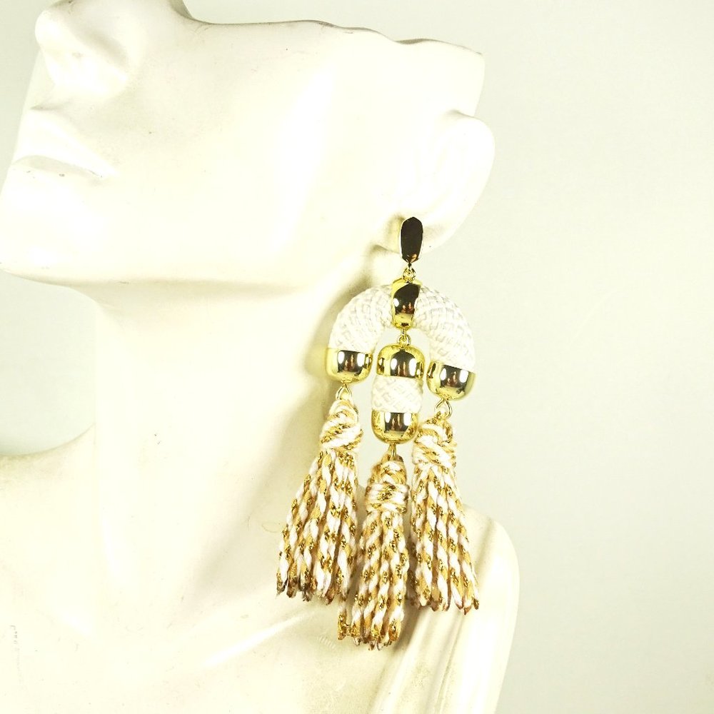 KENDRA SCOTT Gold Plated Masie Statement Tassel Drop Earrings in White - Picture 7 of 7